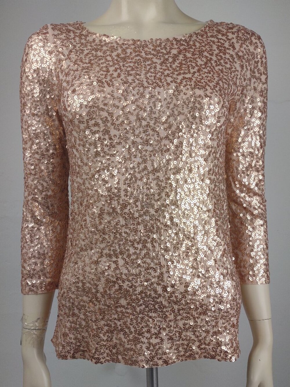 NWT J. Crew rose gold beige metallic sequin 3/4 sleeve blouse top ladies Small